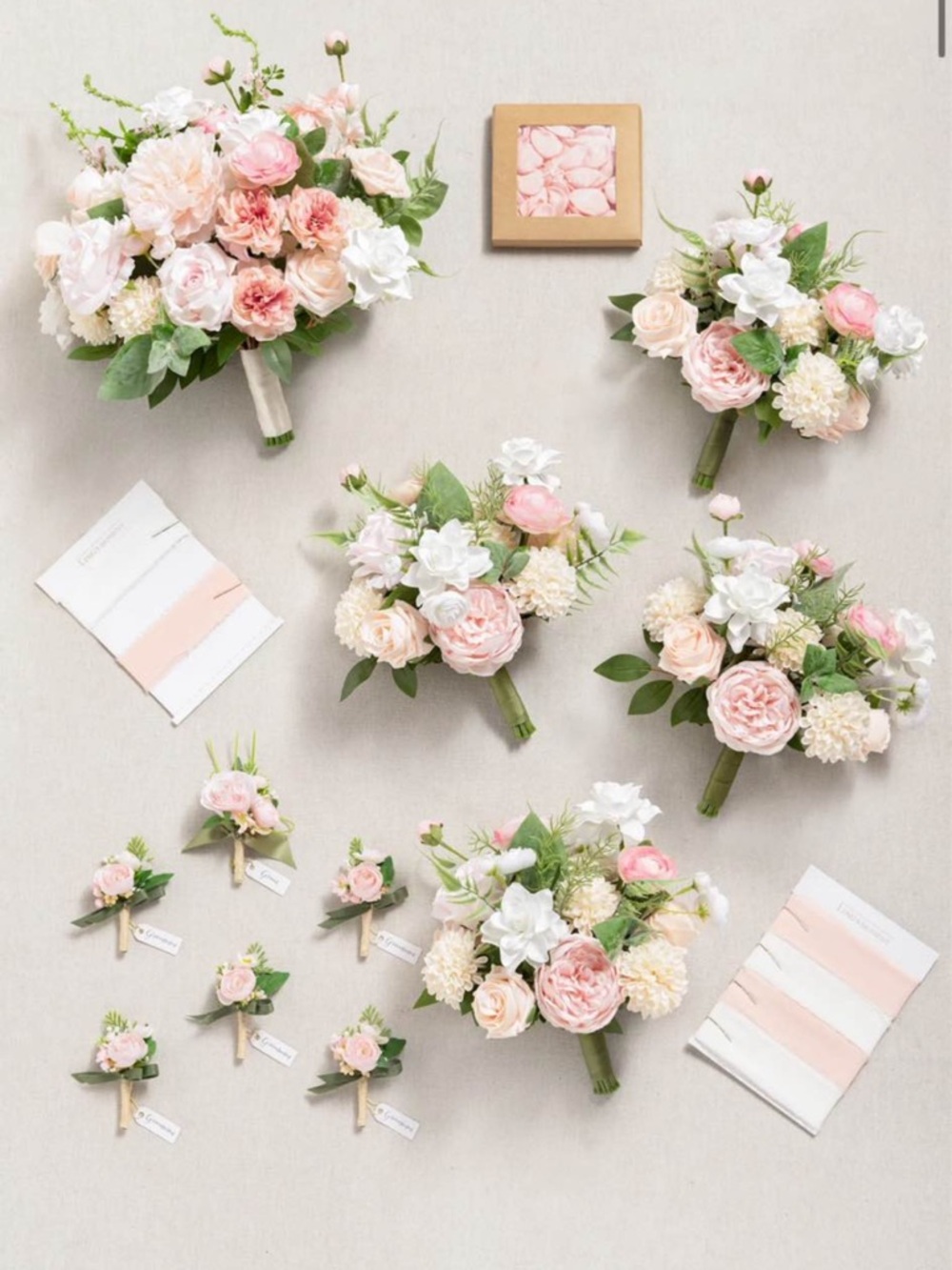 Blush and Cream Faux Floral Bouquet Set